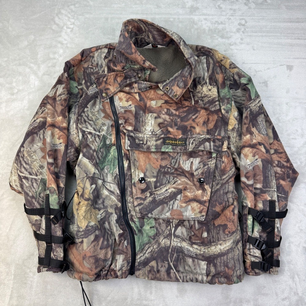 Vtg Sportchief Aquatex Bowhunter Camo‎ Jacket Mens Large Asymmetric Zip Buckles